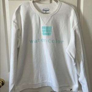 Unwind by League Watercolor Florida‎ White Corded Long Sleeve Sweatshirt Size XL
